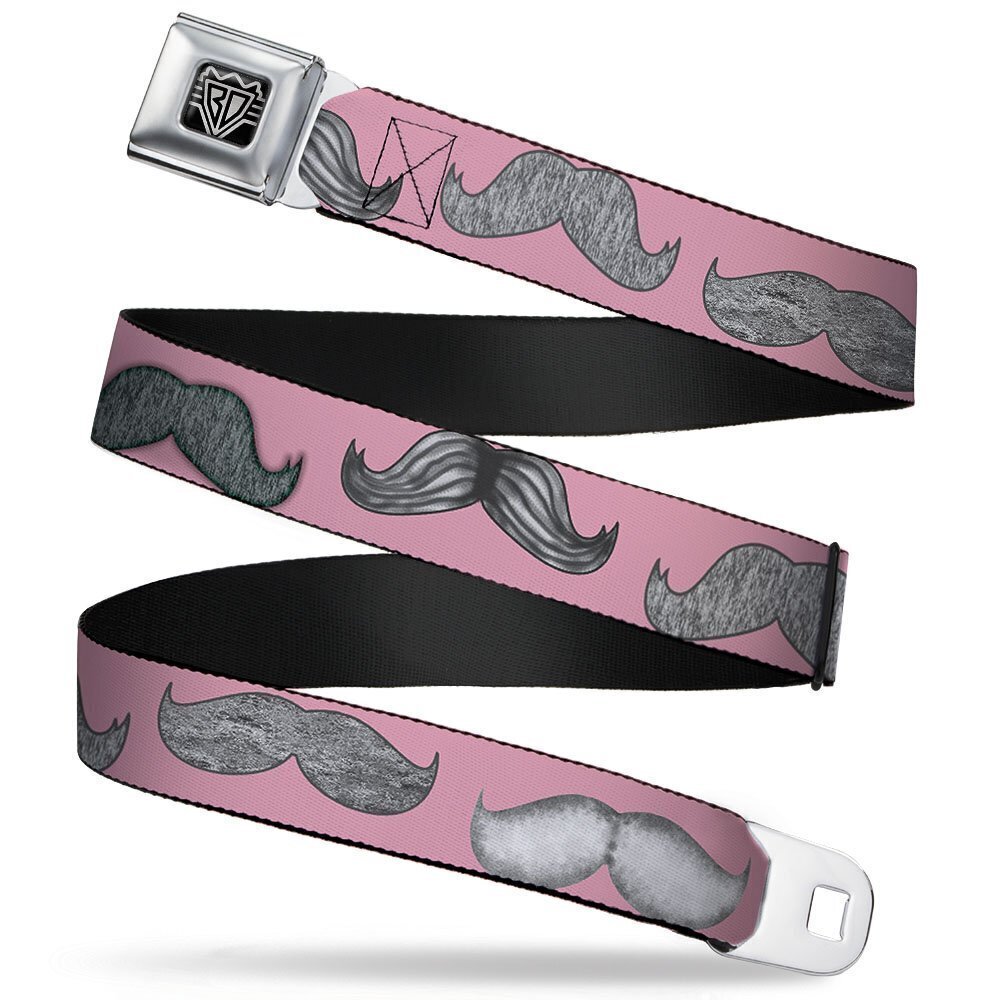 3783 Seatbelt Belt - Mustaches Pink/Sketch - 1.0" Wide - 20-36 Inches in